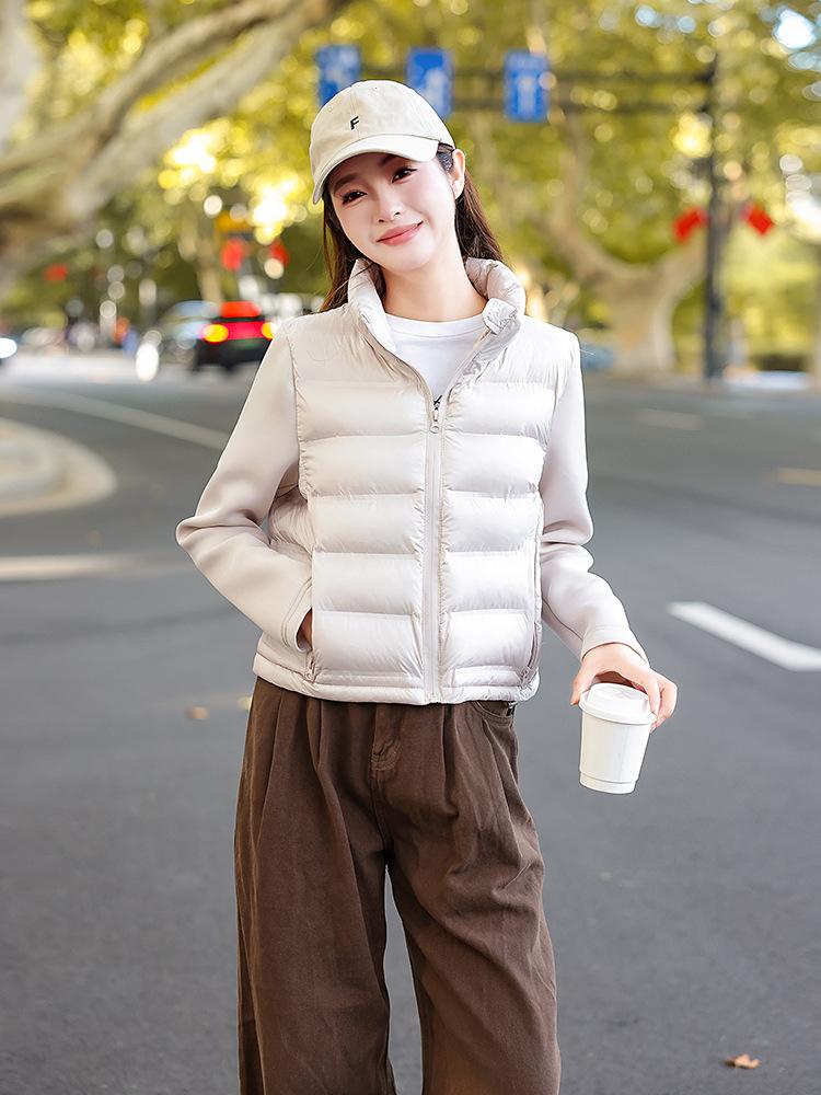 Autumn and winter light stand-up neck cotton-padded clothes women's splicing sleeves solid color short jacket women's clothing can be mixed in batches