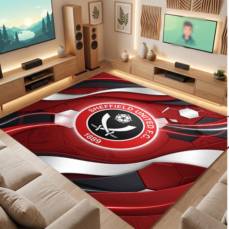 Sheffield United Football Print Crystal Velvet Rug, Comfortable Water Absorbent Non Slip Indoor Floor Carpet