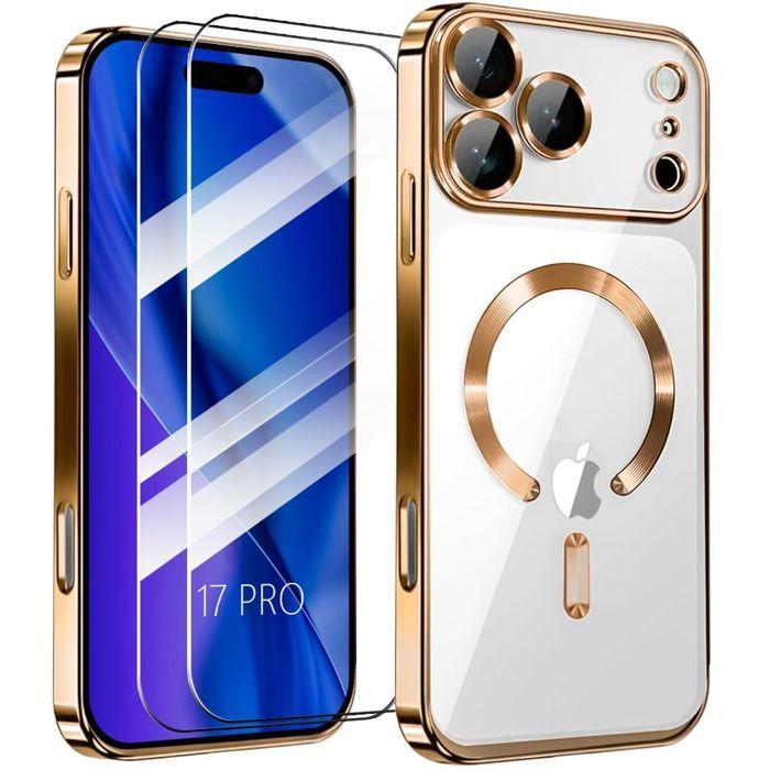 Coque de Protection - BOOLING - iPhone 17 Pro - Cercle Magnétique Doré - 2 Vitres Trempées - Antichoc