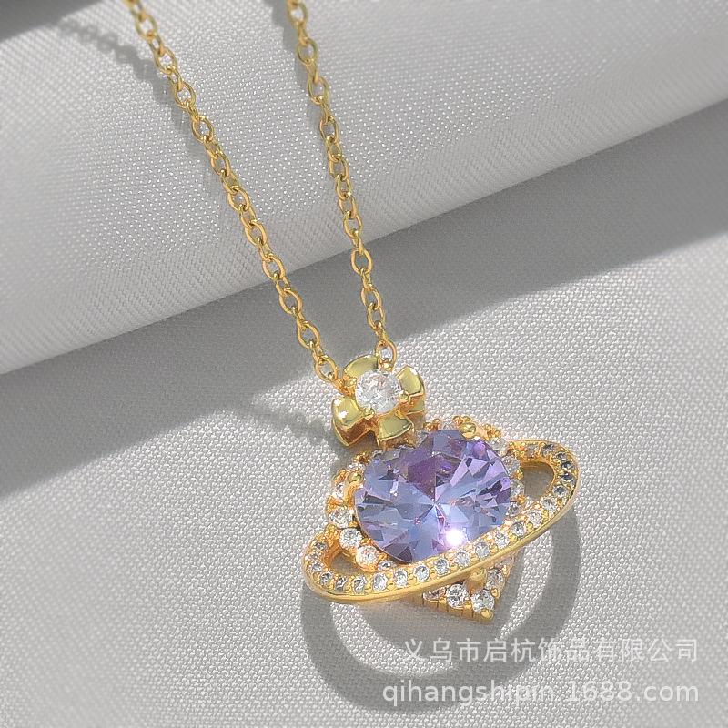 Titanium Steel Necklace Women'S Light Luxury High-End Personality Versatile Zircon Love Pendant Collarbone Chain