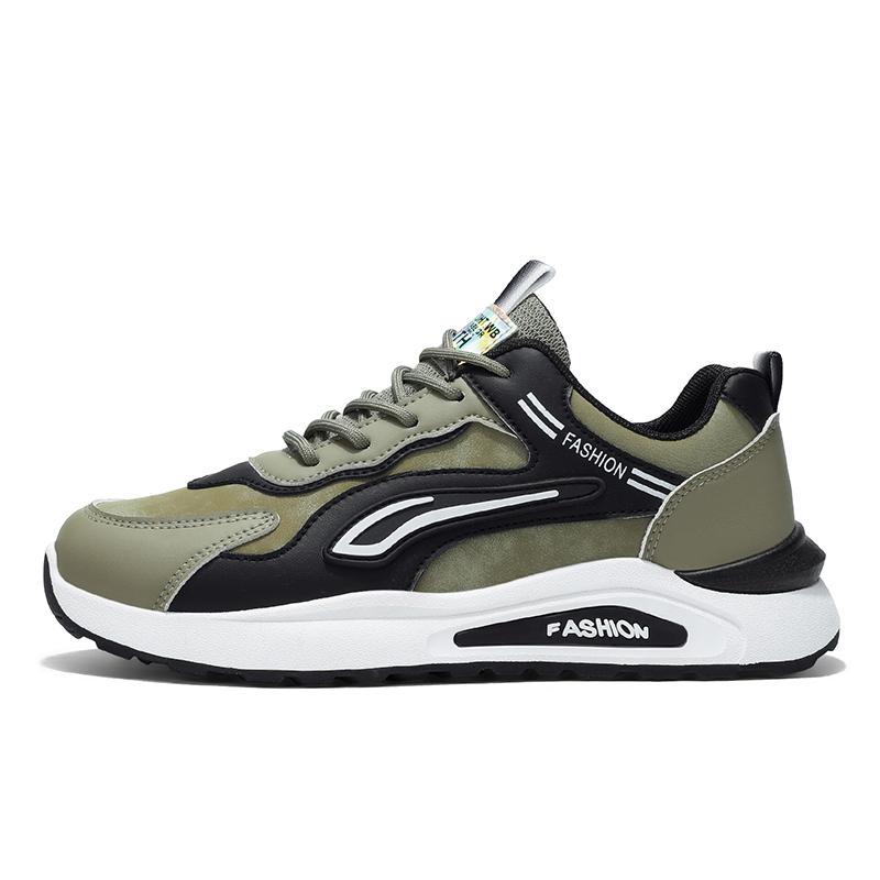Sneakers Men's Breathable Sport Shoes 2026 Trendy Versatile Thick Bottom Anti-slip Casual Dad Shoes Leather Patchwork Flat Heel