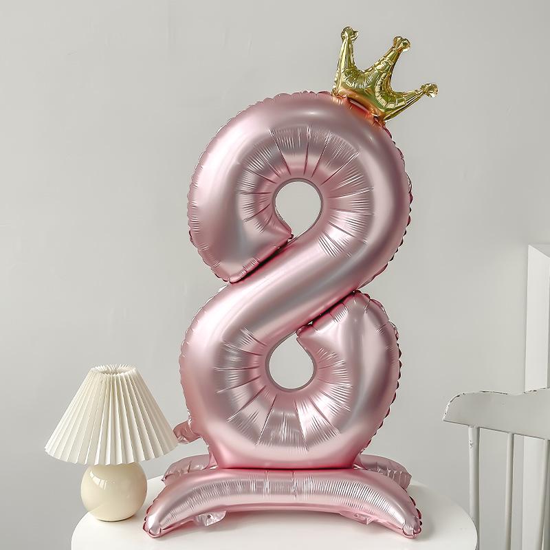 42" Aluminum Foil Number Balloon with Crown Stand for Kids' First Birthday Party Decorations