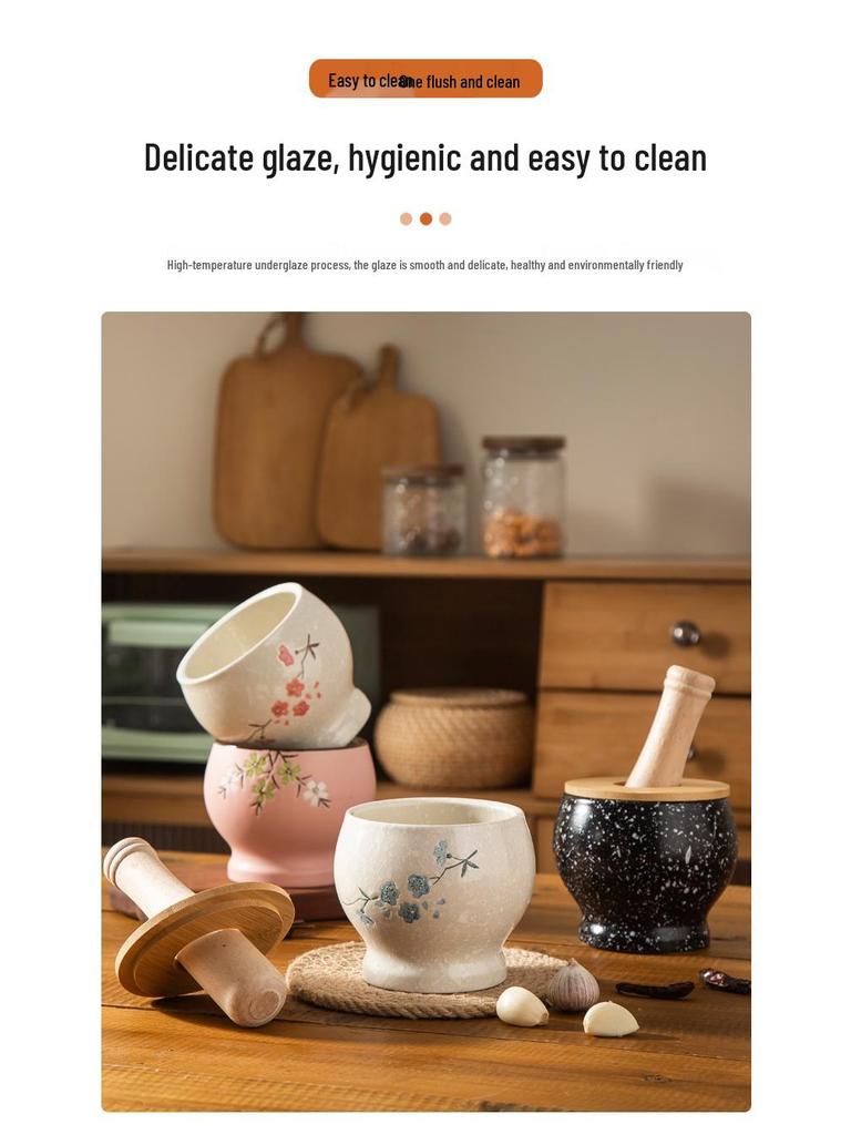 Ezme ve Öğütme İçin Ahşap Tokmaklı Seramik Sarımsak Ezici Havan ve Tokmak Seti