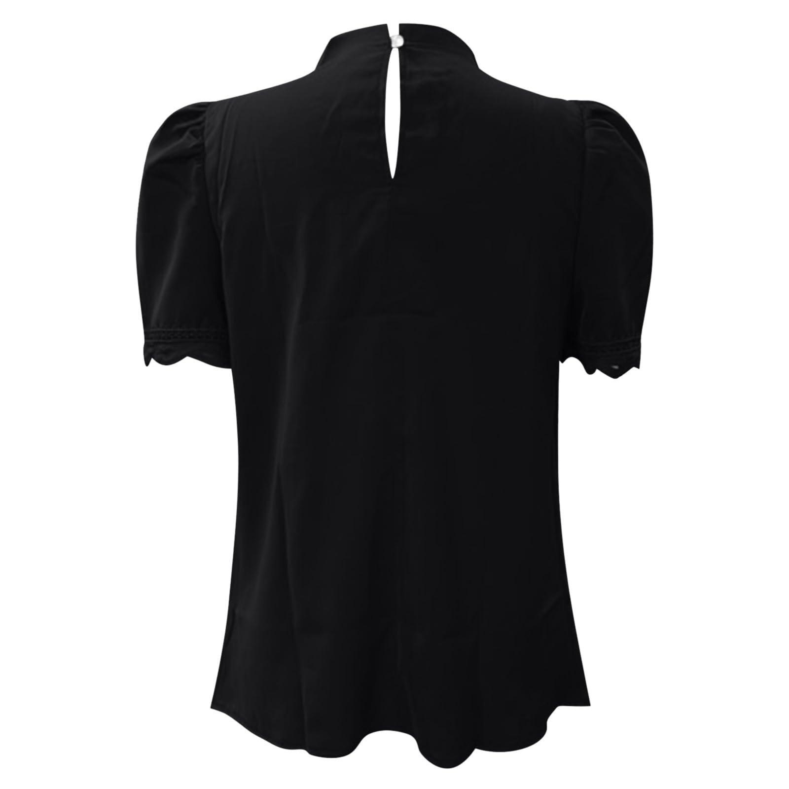 Женский летний плиссированный повседневный топ с короткими рукавами и небольшим высоким — фото 4