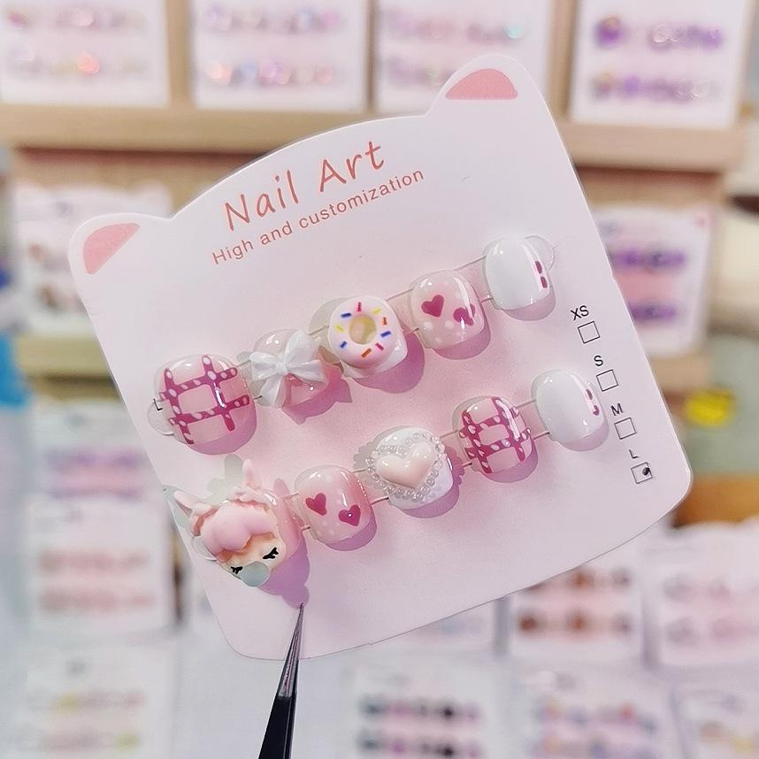 Handmade Kids' Cartoon Nail Stickers: Bubble Girl & Donut Design