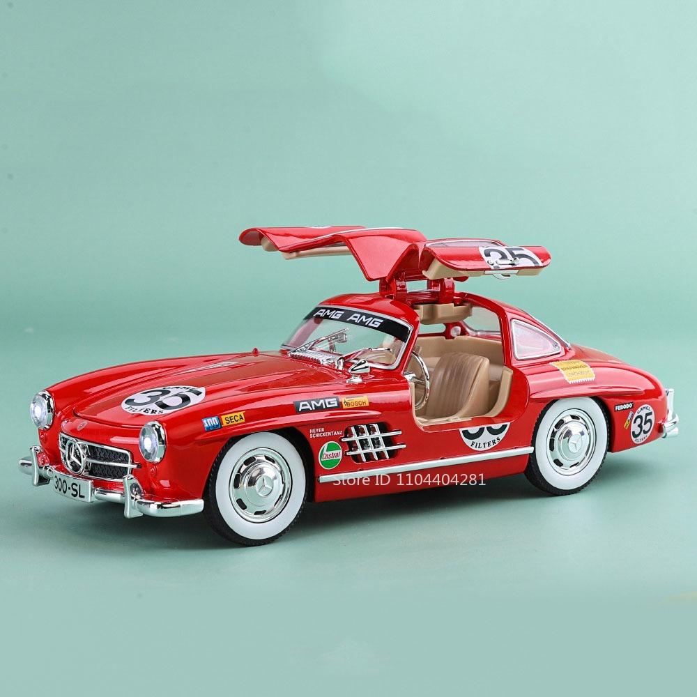 1/24 Scale BENZ 300SL Toys Cars Alloy Diecast Model 4 Doors Opened Front Wheel Steering Sound Light Vehices for Children's Gift