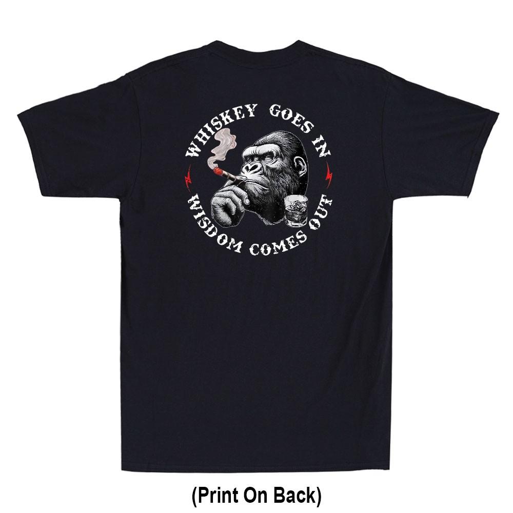 Whiskey Goes In Wisdom Comes Out Funny Monkey Meme (Print On Back) Men's T-Shirt