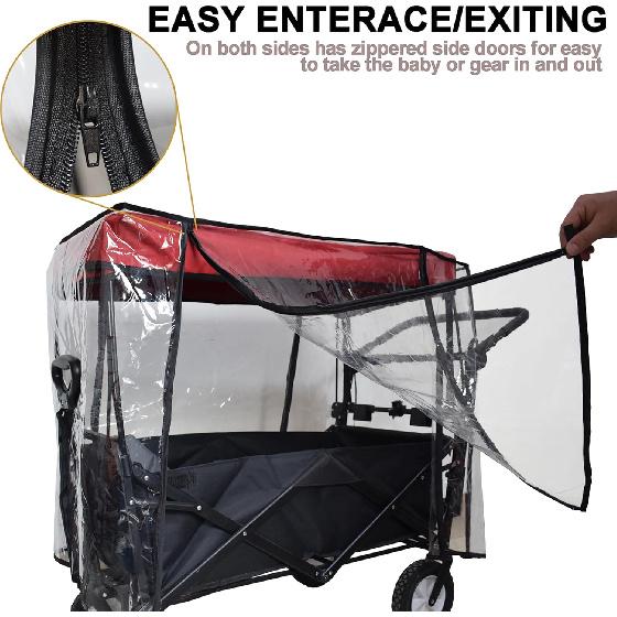 Rain Cover for Wagon Universal Clear Plastic Awning for Collapsible Beach Folding Utility Kids Grocery Push Stroller Wagon Cart Accessories Foldable