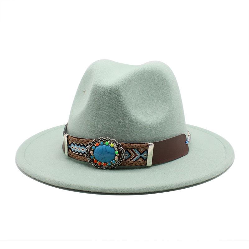 Ethnic Style Flat-Brimmed Big-Eave Hat Straight-Brimmed Jazz Hat Woolen Top Hat