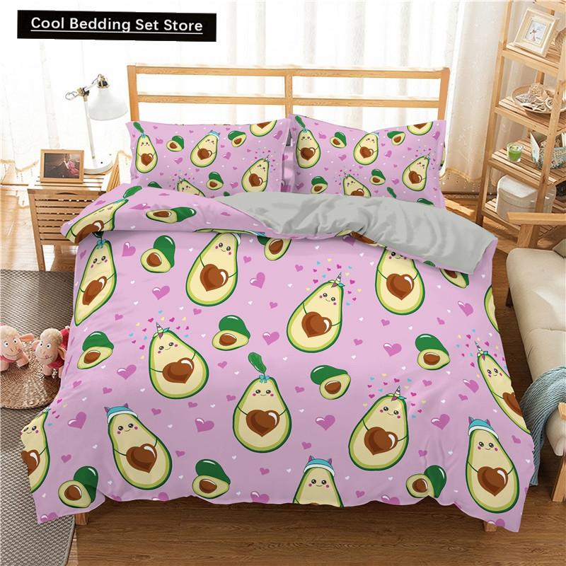 Green Avocado King Queen Duvet Cover Cartoon Avocados Bedding Set Fruits Quilt Cover Tropical Plant Polyester Comforter Cover