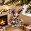 Lightweight Acrylic Rabbit Figurine Easter Bunny Pendant, Cute with Basket, 2D Car Party Favors Rearview Mirror Hanging Ornament, Bag Keychain