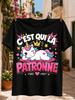 Est Qui La Patronne French Boss Lady Quote with Cute Unicorn Crown Hearts Stars and Bold Pink Comic Unisex All T-Shirt