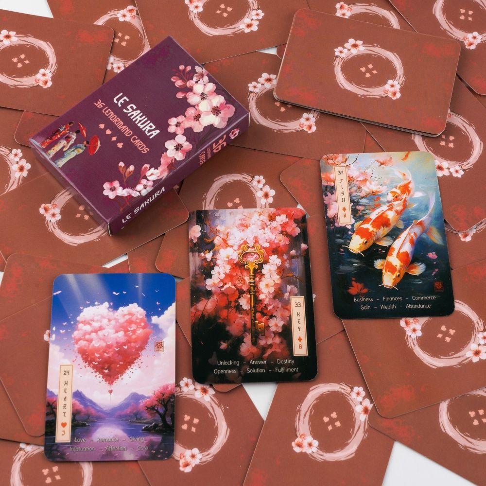 Las Cartas Lenormand Sakura - Baraja de 36 Cartas con Palabras Clave - Cartas Oráculo Temáticas de Flor de Cerezo Japonés 9*6cm