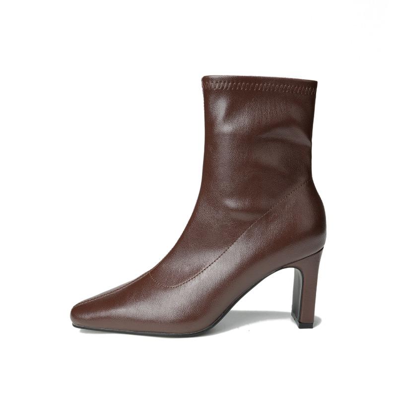 Fashion Pointed Toe Soft Leather Women'S Ankle Boots Autumn Winter Stiletto Short Boots Side Zipper Design Party Women'S Shoes