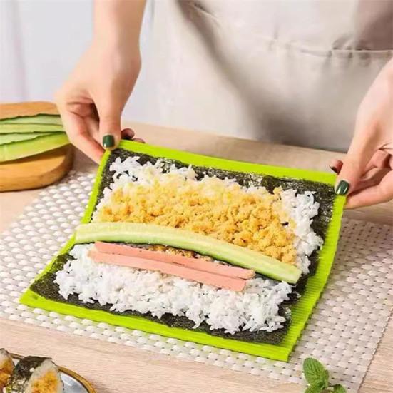 Silicone Sushi Rolling Mat with Bamboo Pattern Non-Stick Reusable Sushi Maker for Rolls Rice Balls Essential Kitchen Tool for Homemade Sushi