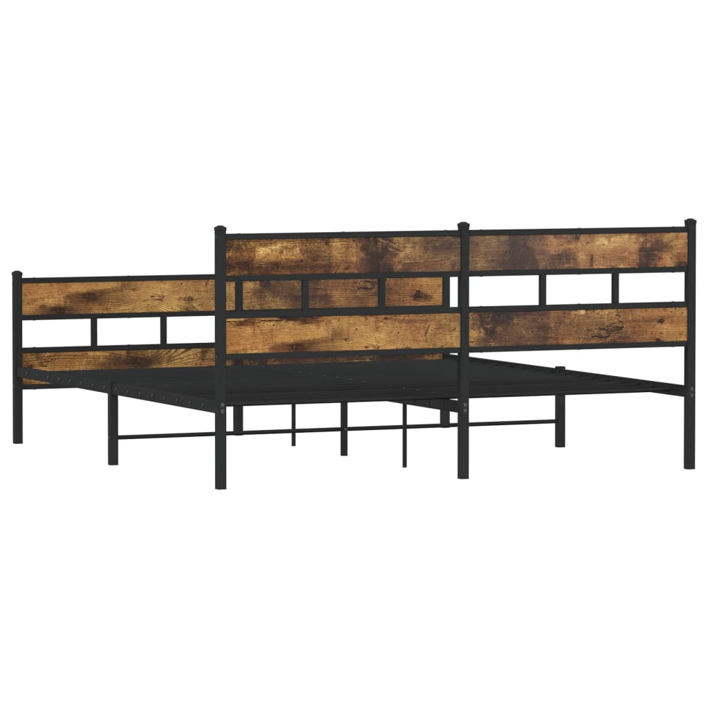 Metal Bed Frame without Mattress Smoked Oak Finish 193 x 203 cm