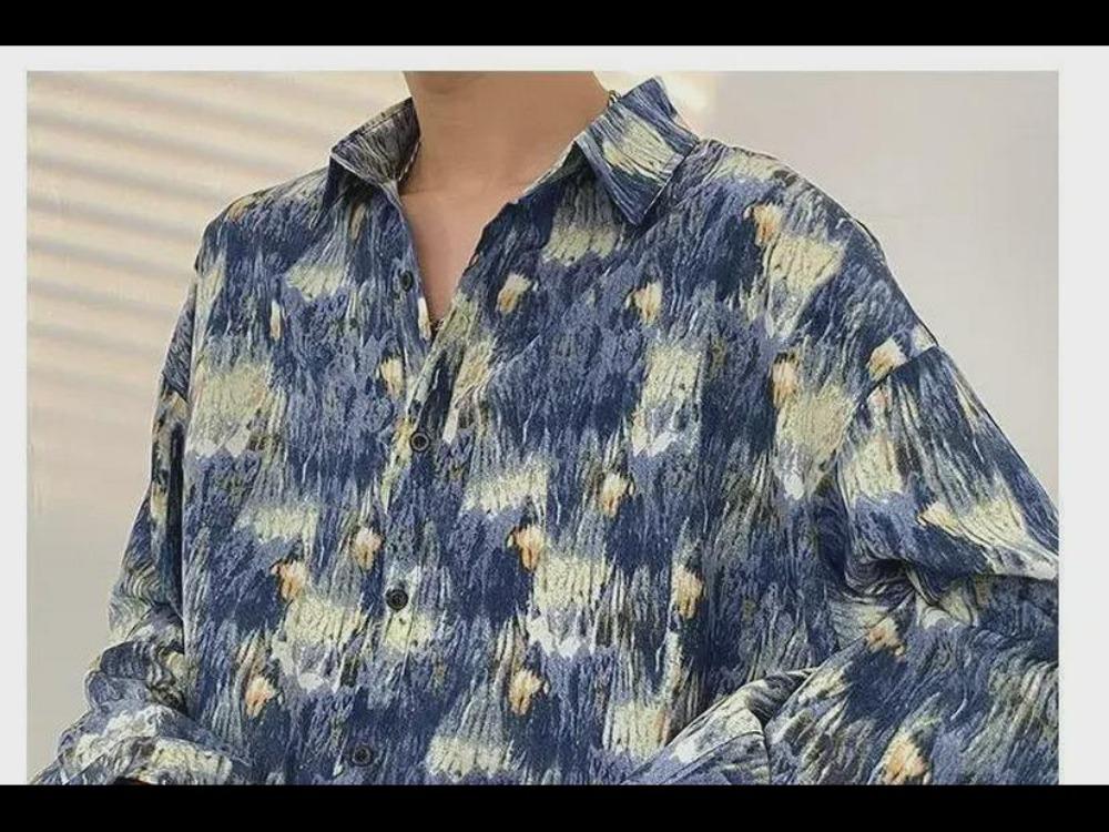 Retro Hong Kong Style Men's Floral Shirt Casual All-Match Jacket Japanese Korean Style Trendy Spring Autumn Fashion