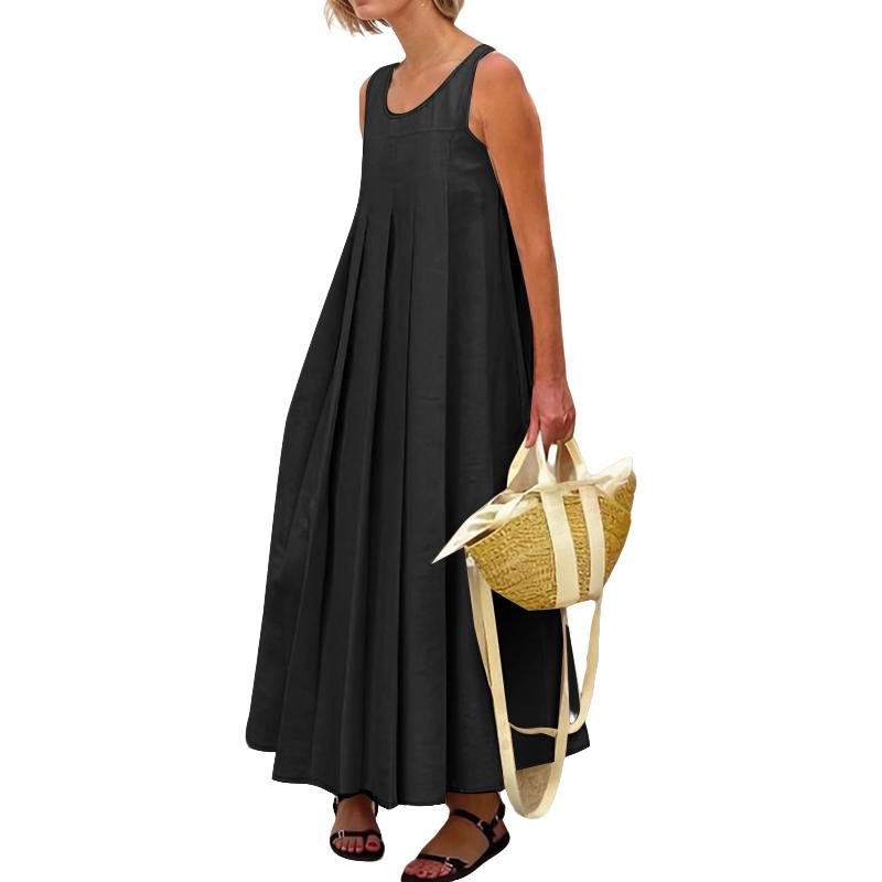 

ZANZEA Жіноча повсякденна сукня без рукавів з круглим вирізом вільного крою на літо S чорний