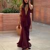 2026 European & American Mesh Patchwork Elegant V-Neck Halter Backless Hip-Hugging Maxi Dress