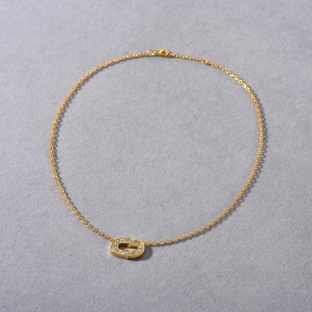Premium Metal Brass Plated 18K Real Gold Inlaid With Zircon Pig Nose Clavicle Chain Simple Necklace