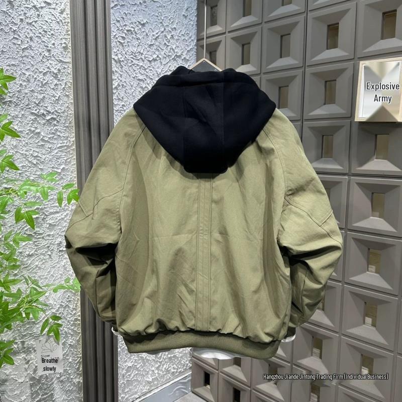 Autumn/Winter Hooded Cotton-Padded Faux Two-Piece Jacket - 2025 Trendy Loose Casual Windbreaker Coat