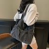 Korean version of simple large-capacity denim bag women's casual solid color literary shoulder bag college student class tote bag
