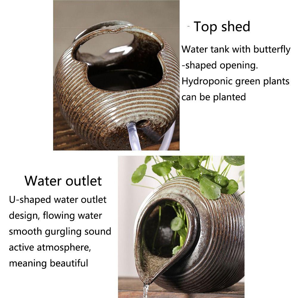 Top Opening Circulating Waterfall Jar Decorative Open Ceramic Tank Flowing Water Fountain  Office
