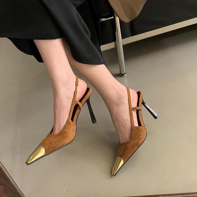 

Весна новый темперамент острый носок пустой красивые тонкий каблук сочетание цветов пряжка туфли на высоком каблуке сумка голова сандалии женская обувь 40 светло-коричневого