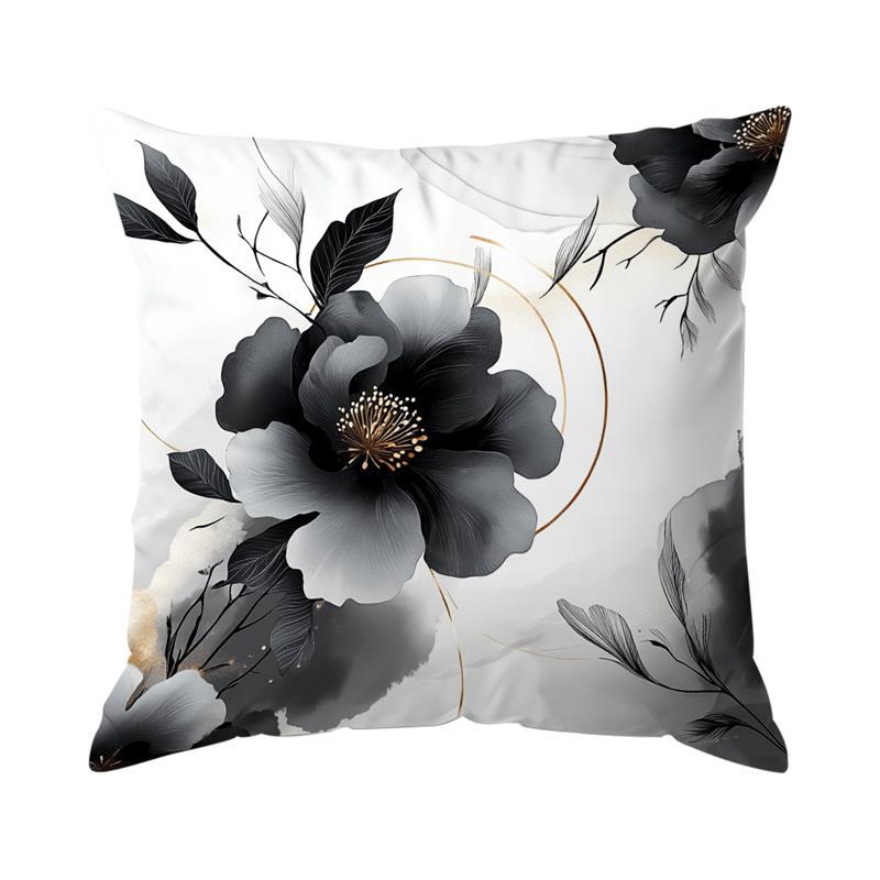 Schwarz Weiß Gold Floral Kissenbezug Kurzer Plüsch Polyester Kissenhülle Deko Wurfkissenbezug Heim Deko