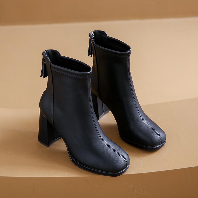 Winter Fashion Thick Heel Women Ankle Boot Fashion Square Toe Shoes Street Style Banquet Party Short Botas Mujer