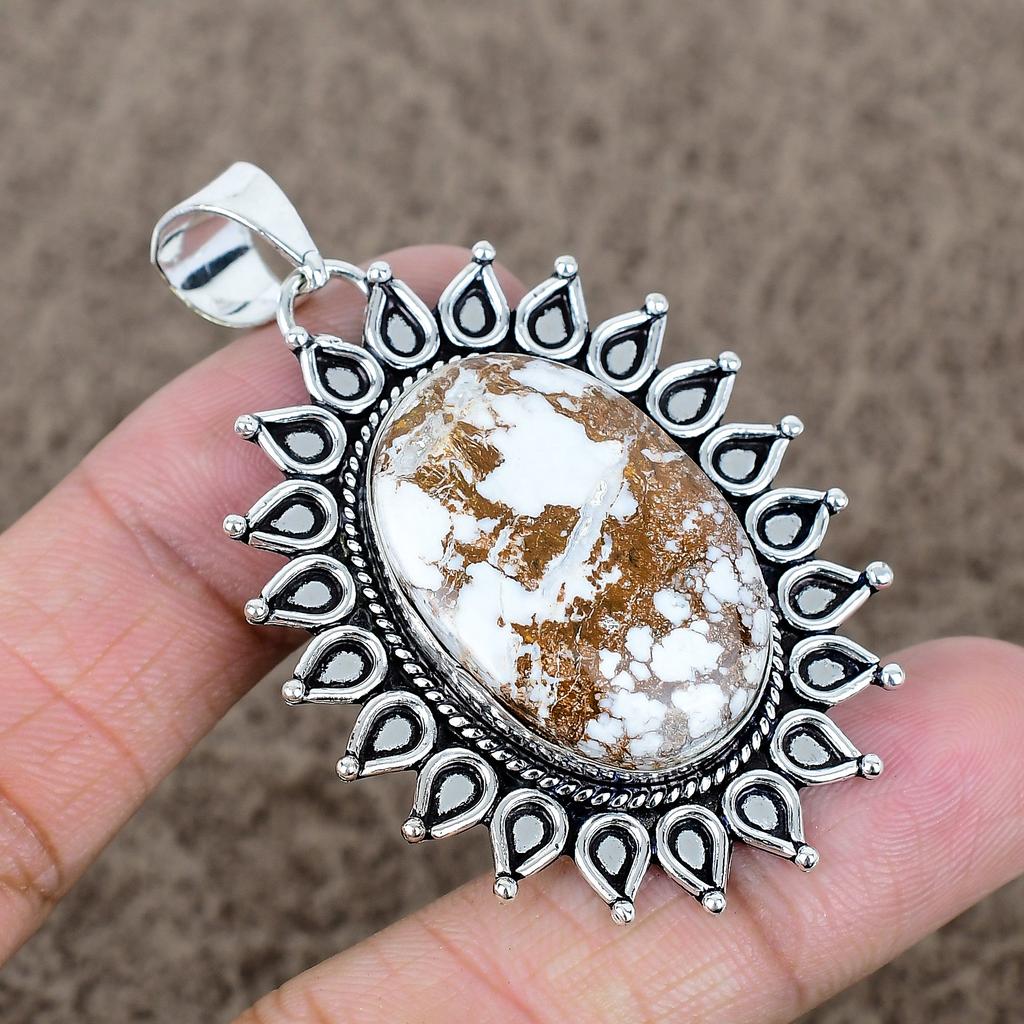 Wild Horse Gemstone Handmade 925 Sterling Silver Jewelry Pendant 2.36" KKG-756