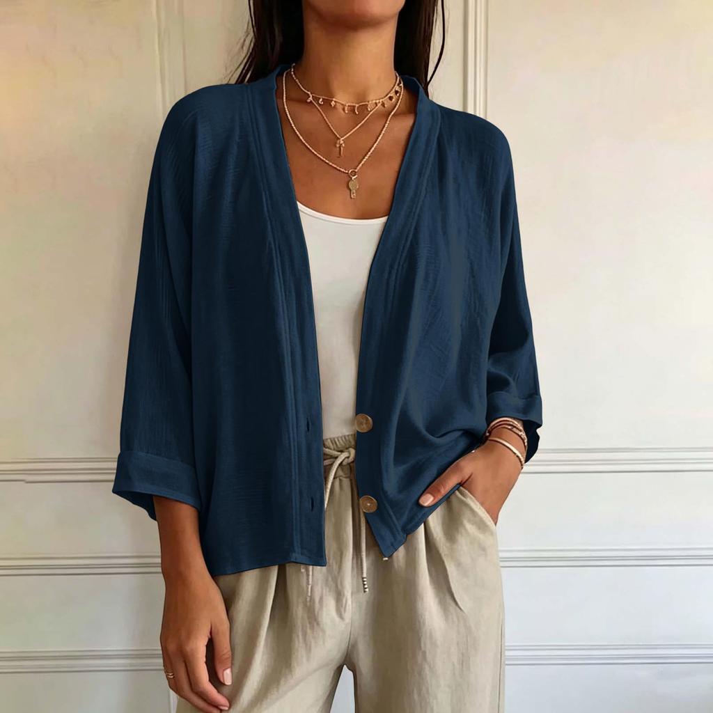 Women's Color V-Neck Long Sleeve Loose Fit Cardigan for Casual Daily Wear