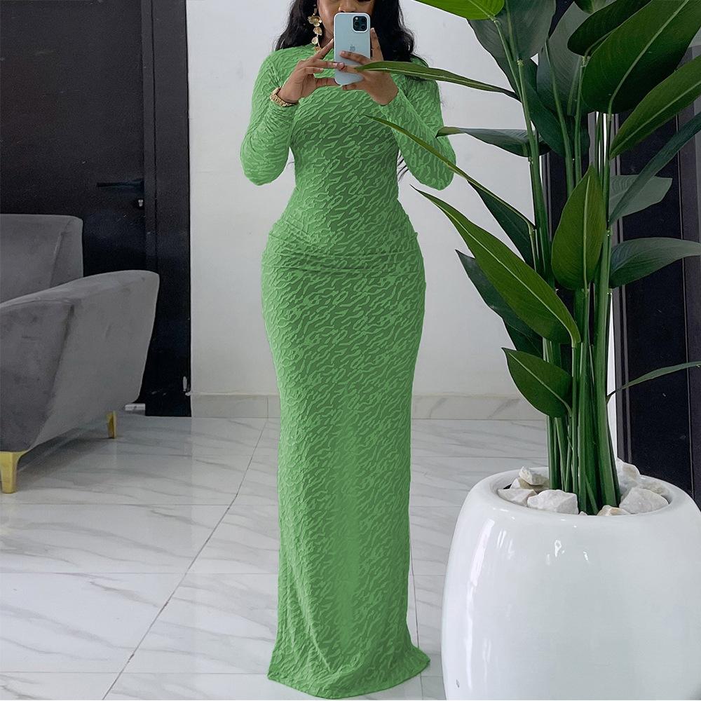 Women s Mock Neck Long Sleeve Solid Textured Bodycon Maxi Dress Mid Rise Elegant Fall Knit Evening Dress S