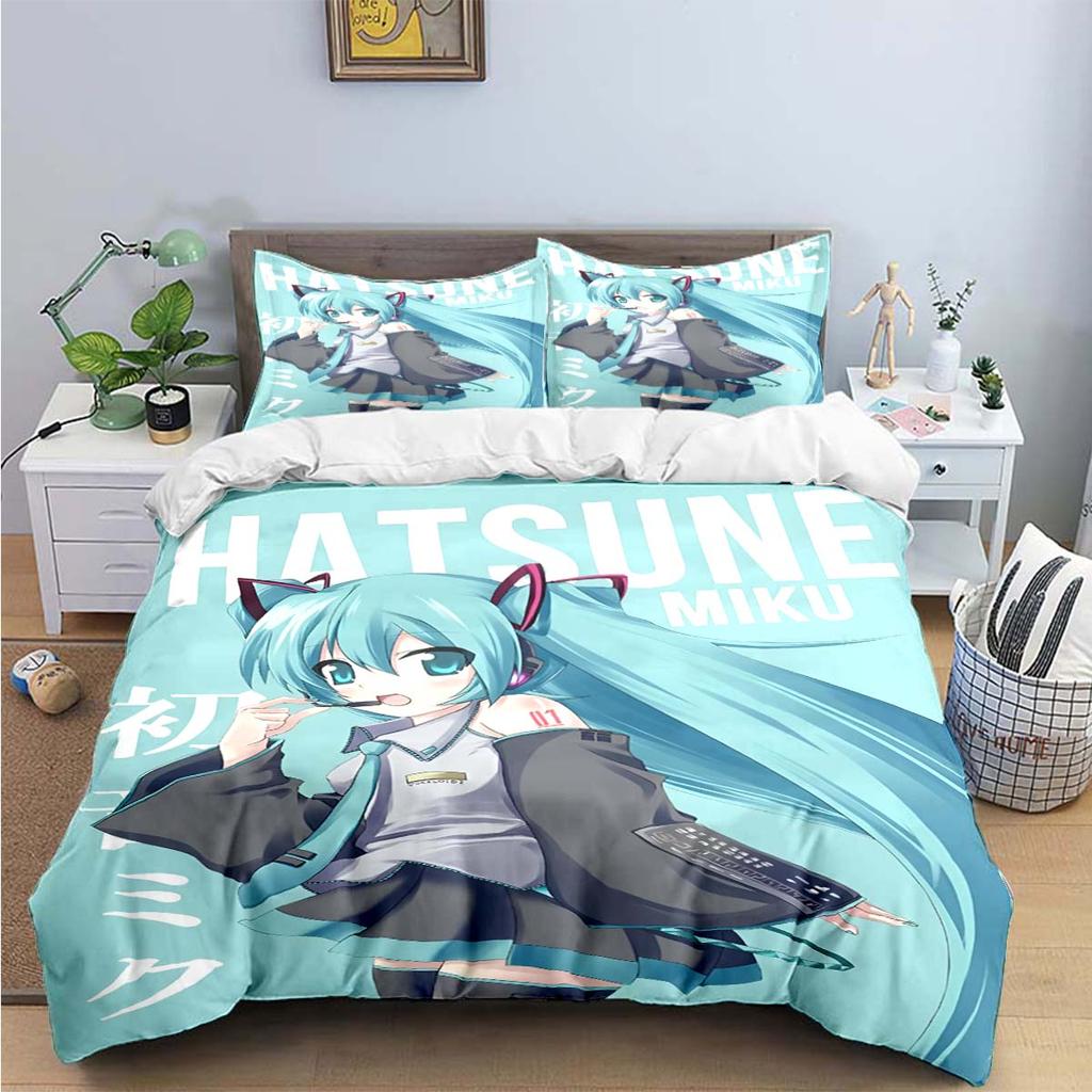 Comforter Cartoon Kawaii Virtual Singer H-Hatsune-Miku Bedding Sets Bed Supplies Set Bed Comforter Set Bedding Set Gift