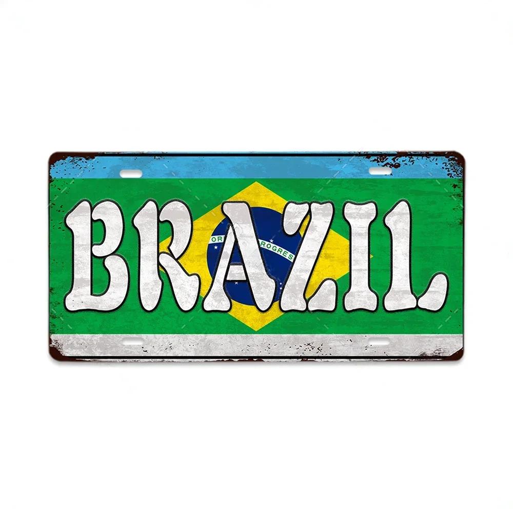 Auffällige Retro-Nummernschild-Metall-Deko - Italien, Brasilien, Japan & Mehr! - Massives Metall mit ausgeprägten Länderlogos