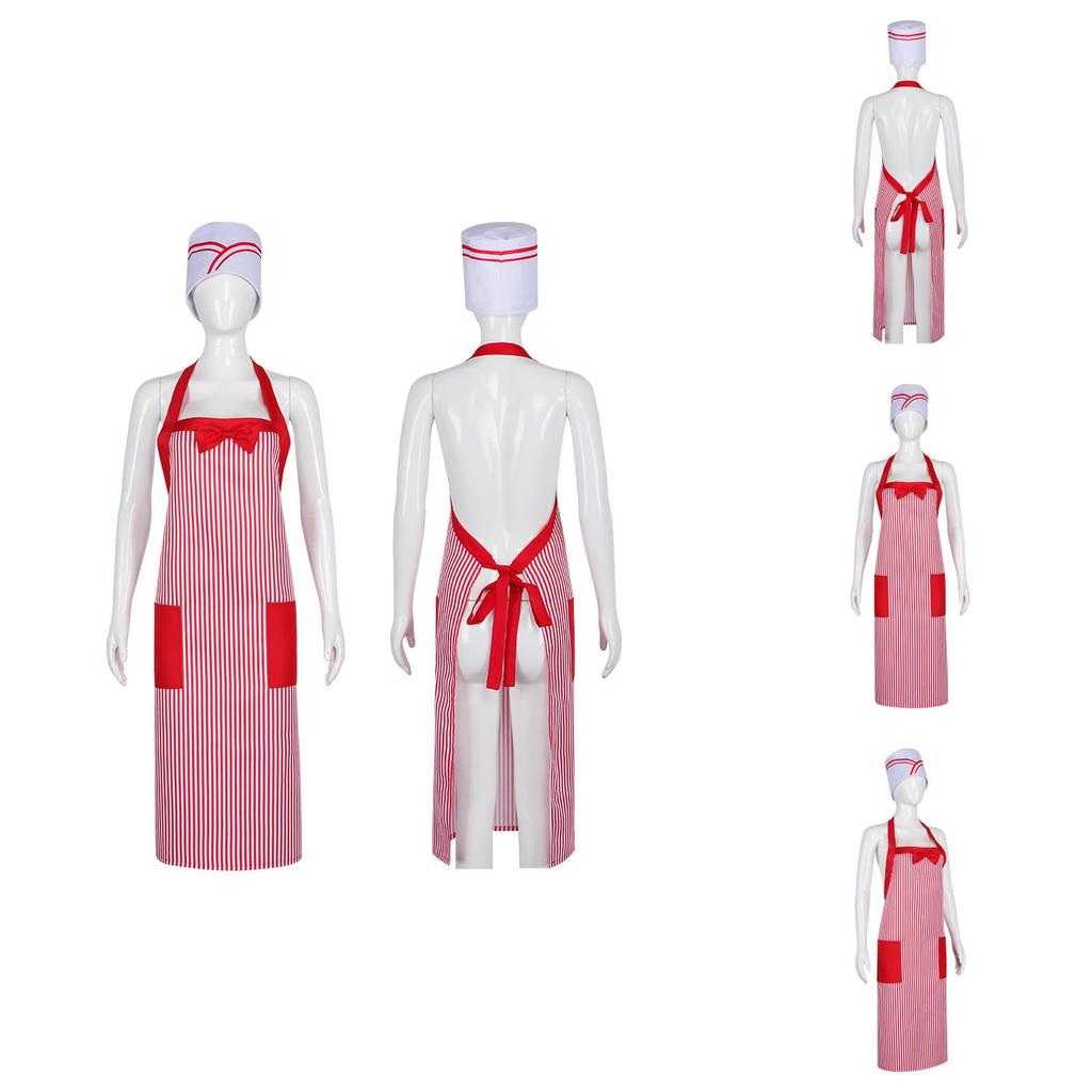 Manga Inspired Cosplay Chef Costume With Striped Apron And Bow Tie For Kids And Adults
