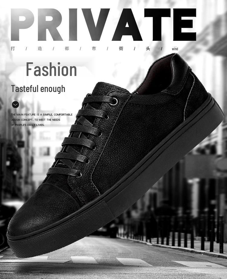 Men's Genuine Leather Frosted Sneakers - Spring/Autumn Versatile Business & Casual Shoes, Plus Size Available