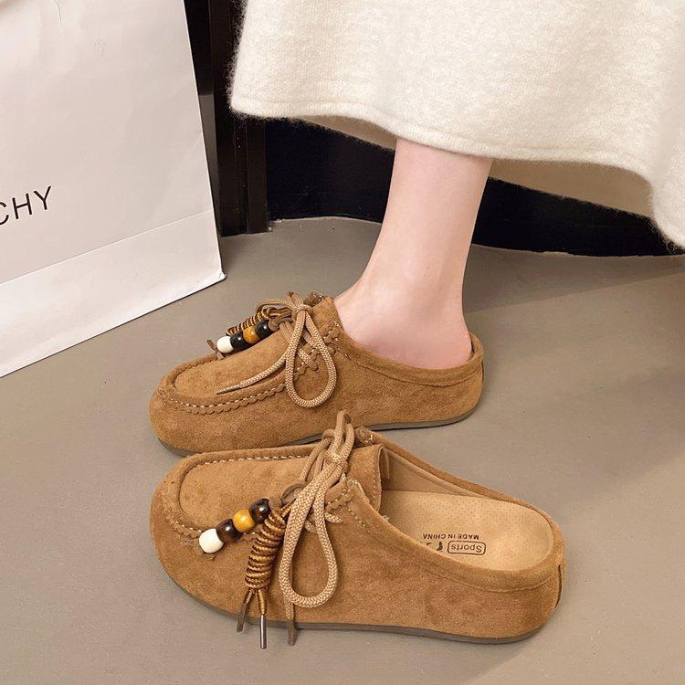 Kangaroo Bread~ Inner Height Increase Platform Casual Boken Slippers Women's 2025 Autumn New Kangaroo Shoes One Pedal
