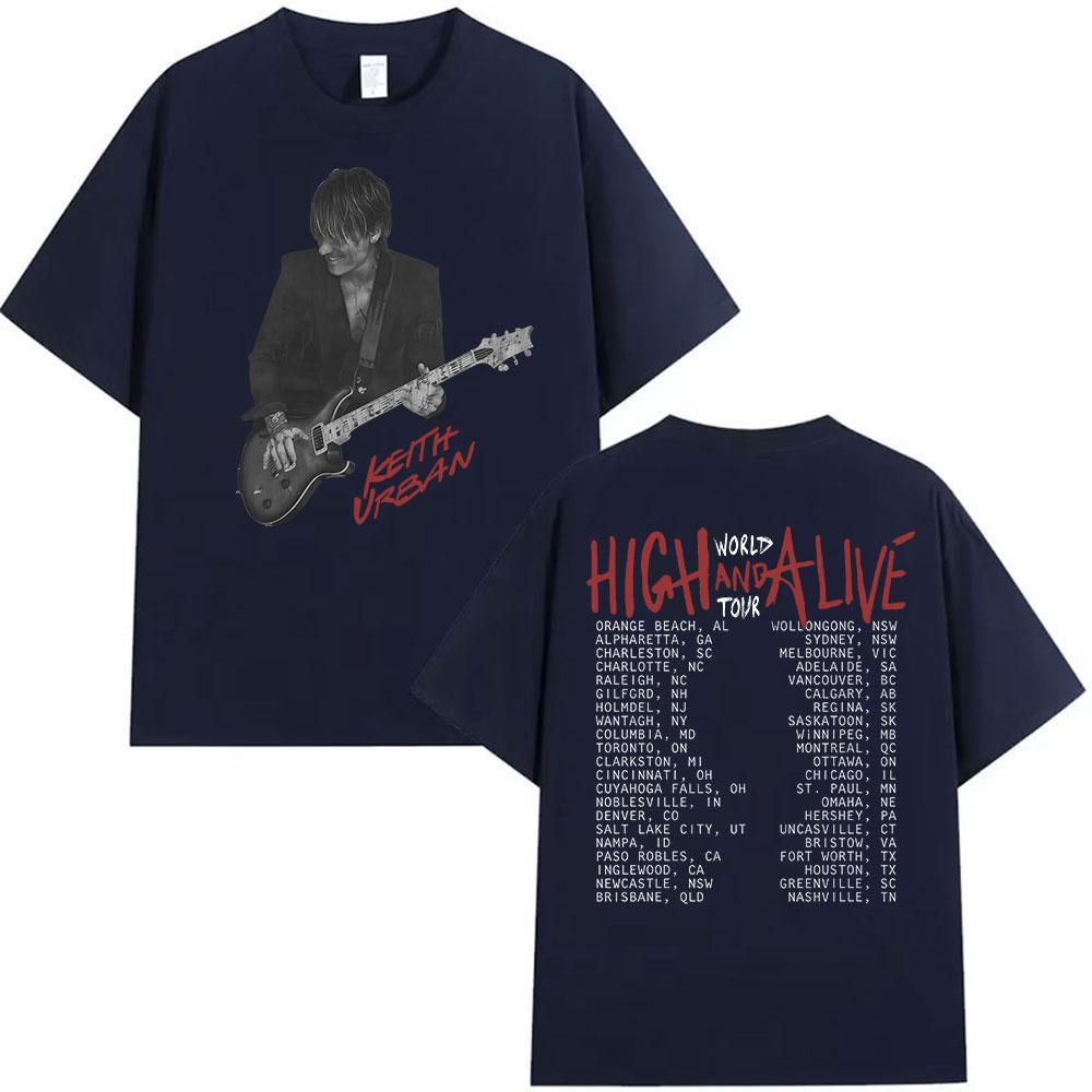90er Retro Keith Urban High and Alive Welttournee 2025 T-Shirts Unisex Gothic Hip Hop Street Kurzarm Baumwoll-T-Shirt Streetwear
