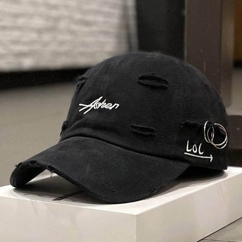 Retro Baseball Cap with Ripped Letters Sun Protection Men's Peaked Cap Trendy Asher Design Adjustable Size
