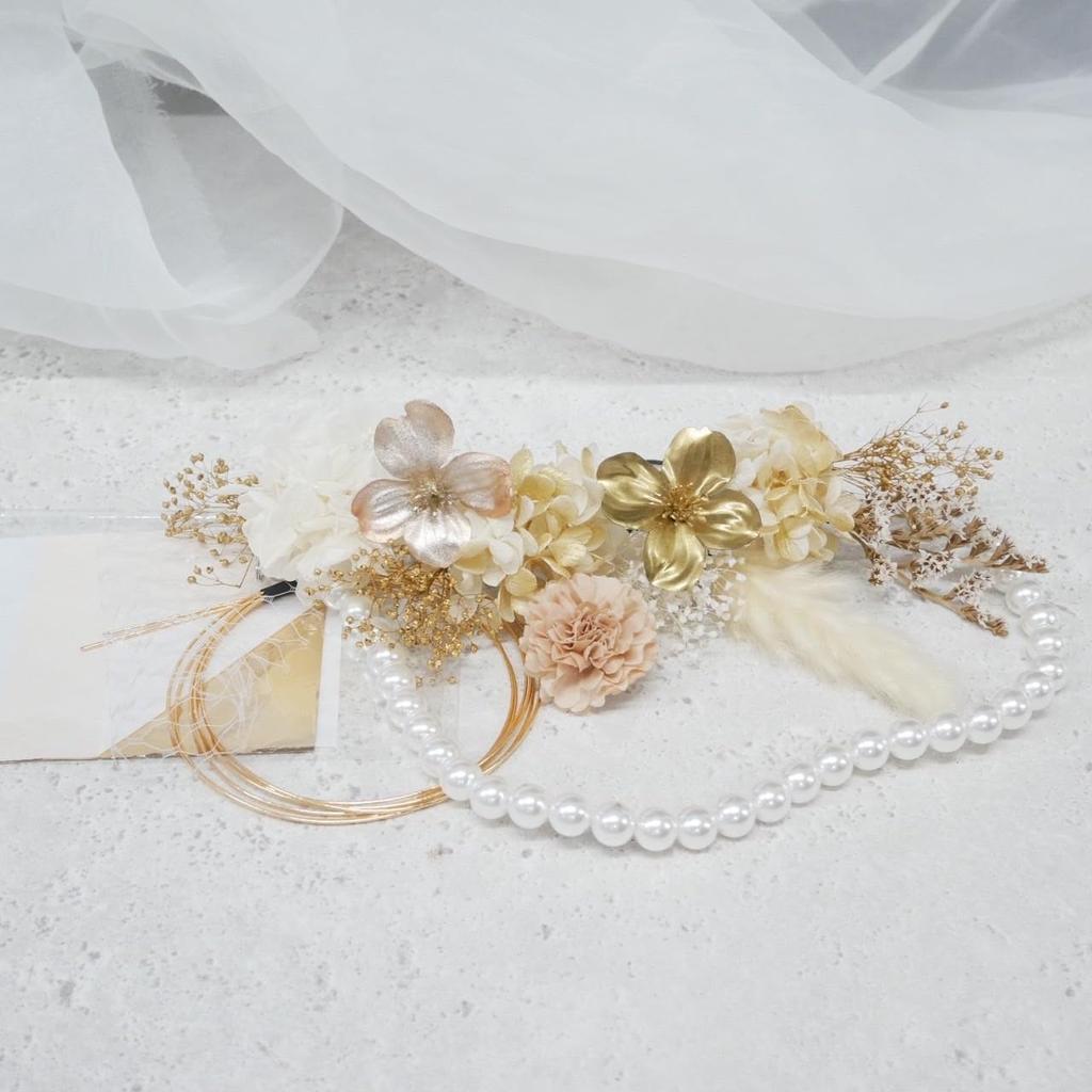 Lomeri Perlen Haarschmuck Trockenblume Volljährigkeitsfeier Abschlussfeier Hochzeit Hakama x P24 [Lomeri] (Goldene Perle)