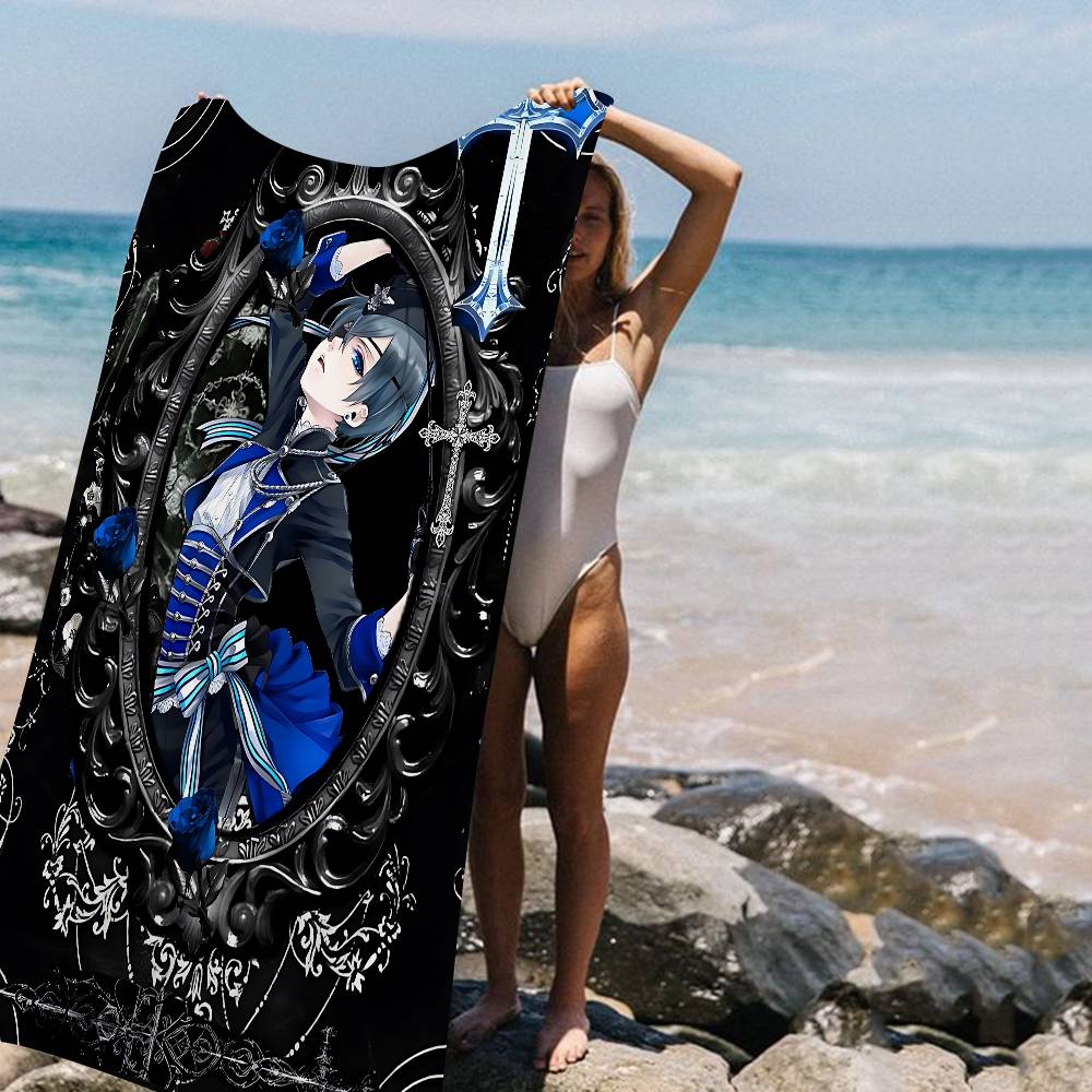 Manga Series Black Butlers Bath Towel Microfiber Soft Water Absorbing Breathable For Girl Kids Decorative Cartoon Beach Towel