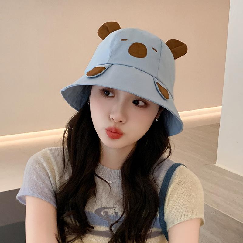 Cute Cartoon Fisherman Hat for Girls Student with Big Head and Face Small Basin Hat Outdoor Face Covering Sun Hat