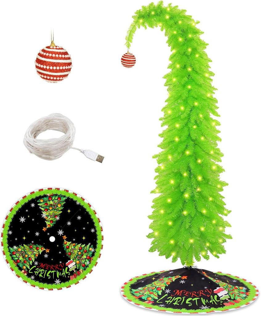 Grinchi 6 Ft Lime Green Artificial Christmas Tree, Bendable Holiday Decor, Easy Assembly