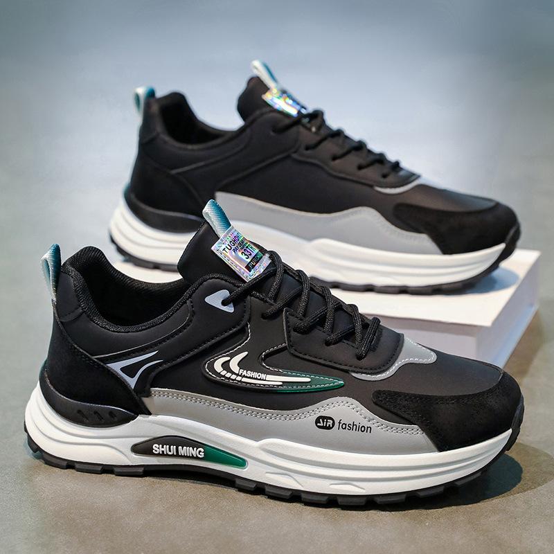 Skor herr höst nya läder vattentäta sportskor mångsidiga avslappnade pappaskor mjuk sula halkfria löparskor