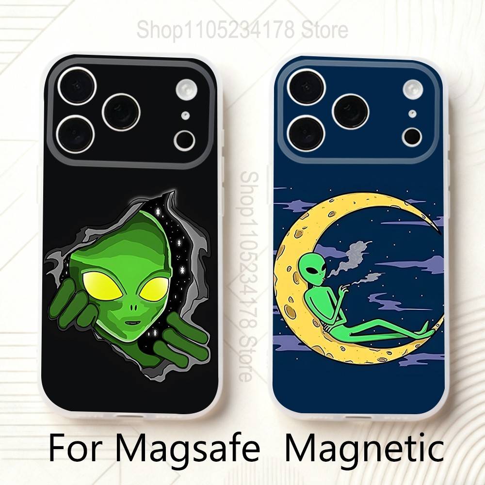 Singular Space UFO Alien For iPhone 11,12,13,14,15,17,16,Pro,Plus,E,Max,Air,Mini Clear Magnetic Frosted Cover