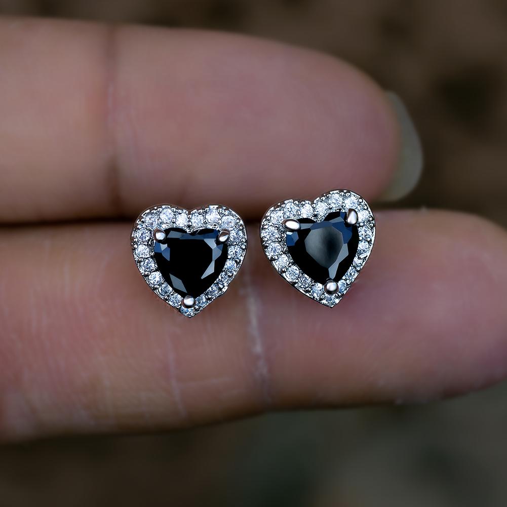 Dainty Female Rainbow Crystal Stone  Charm Silver Color Small Stud Earring Cute Heart Zircon Wedding Earrings For Women