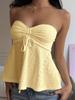 Sexy Lace Ruched Crop Top Summer Vacation Style Women's Clothing