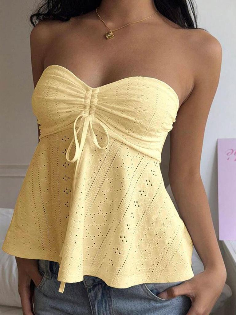 Sexy Lace Ruched Crop Top Summer Vacation Style Women's Clothing