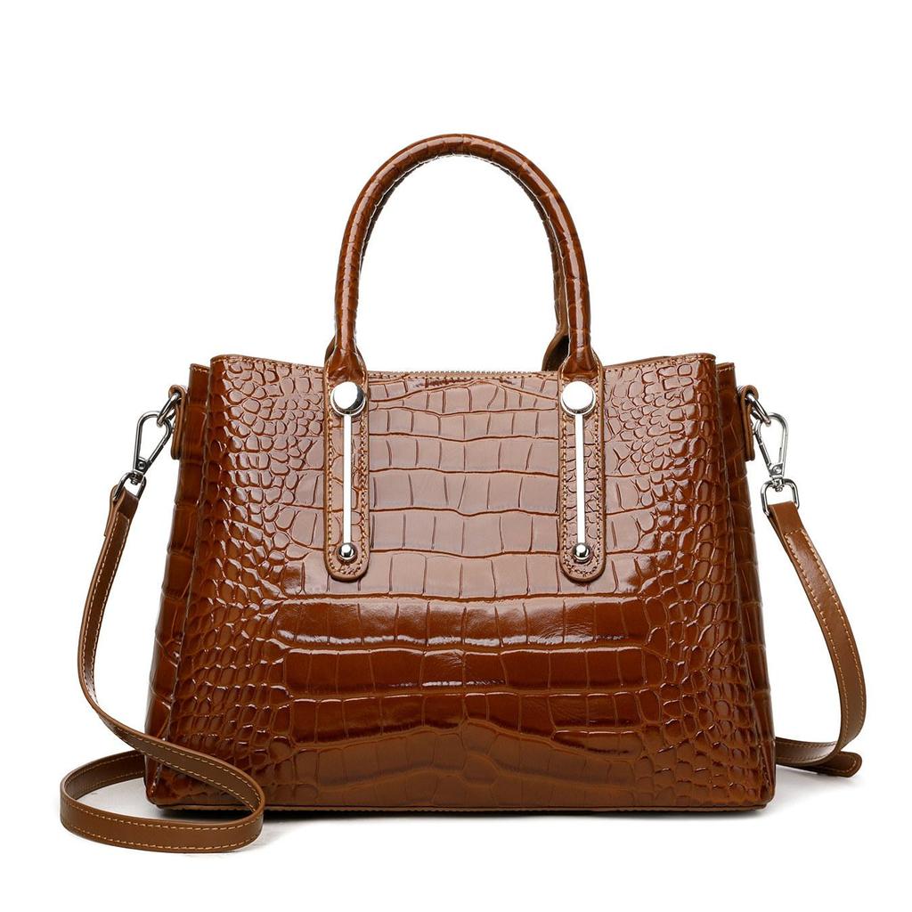 Elegant Brown Croco-Embossed Cowhide Tote Bag – Stylish & Practical for Everyday Use